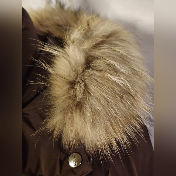 DKNY Down Puffer Trench Parka Trench Fur Trim Brown Womens Size XSmall Winter - Picture 16 of 16